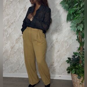 High-Waist Pleated Trousers in Mustard - Women Pants & Jumpsuits